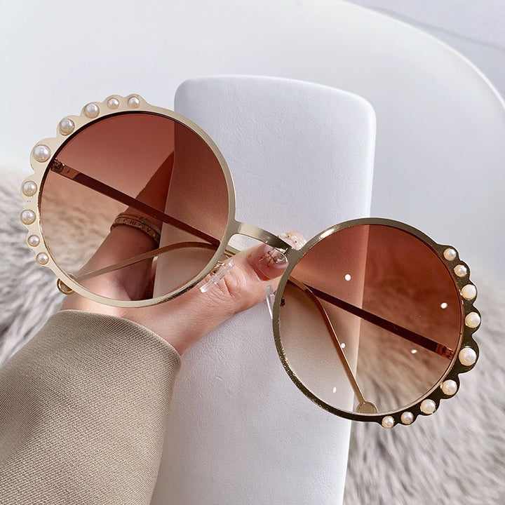 oversized round sunglasses with pearl accents - AUROZIKA