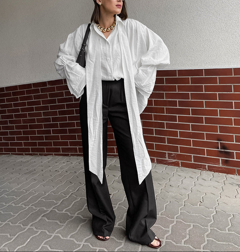 oversized long-scarf shirt with balloon sleeves – RENÉE
