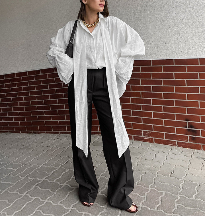 oversized long-scarf shirt with balloon sleeves – RENÉE