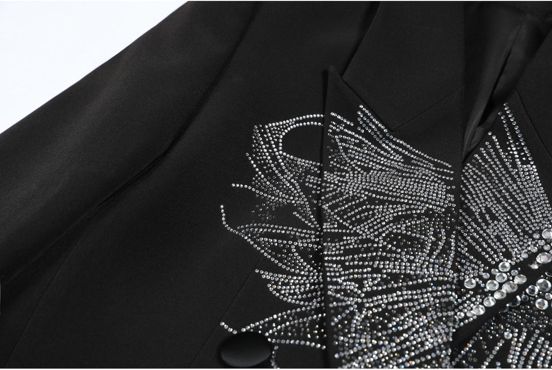 double-breasted blazer with crystal butterfly embellishment – AURELIAL