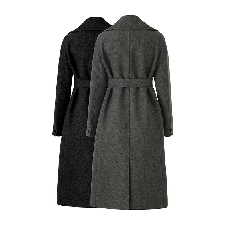 Belted double-breasted long coat – CHARCOAL