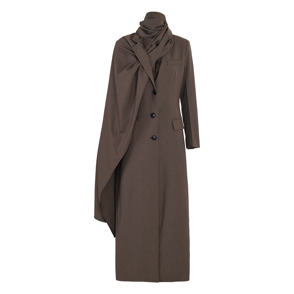 معطف طويل مصمم خصيصاً بتفاصيل وشاح منسدل - فيلورا