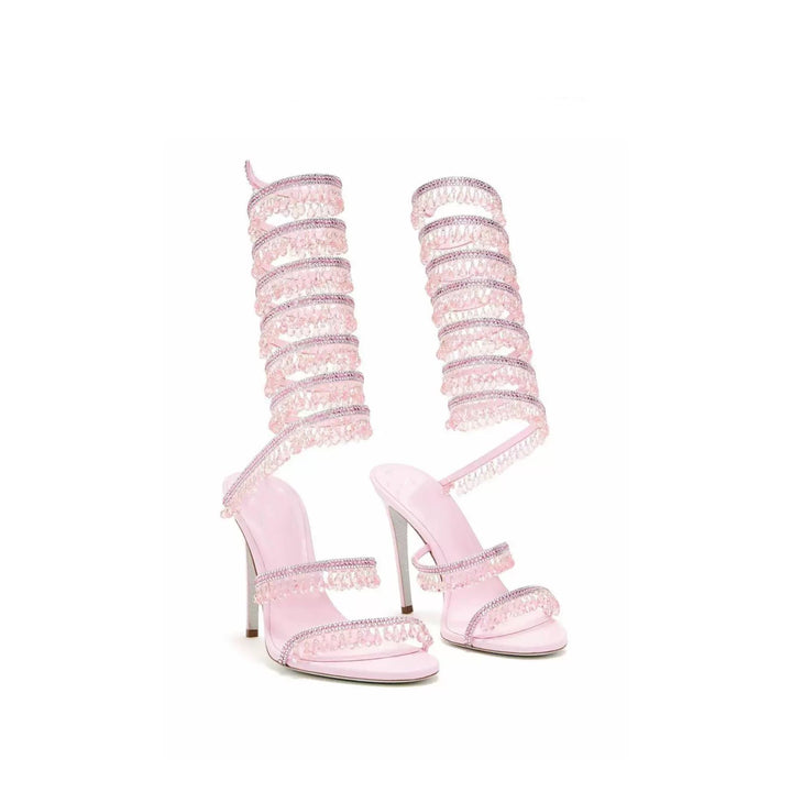 crystal-embellished spiral heel sandals – AZURE