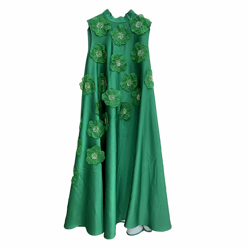 sleeveless A-line maxi dress with 3D floral appliqués – BLOSSOM