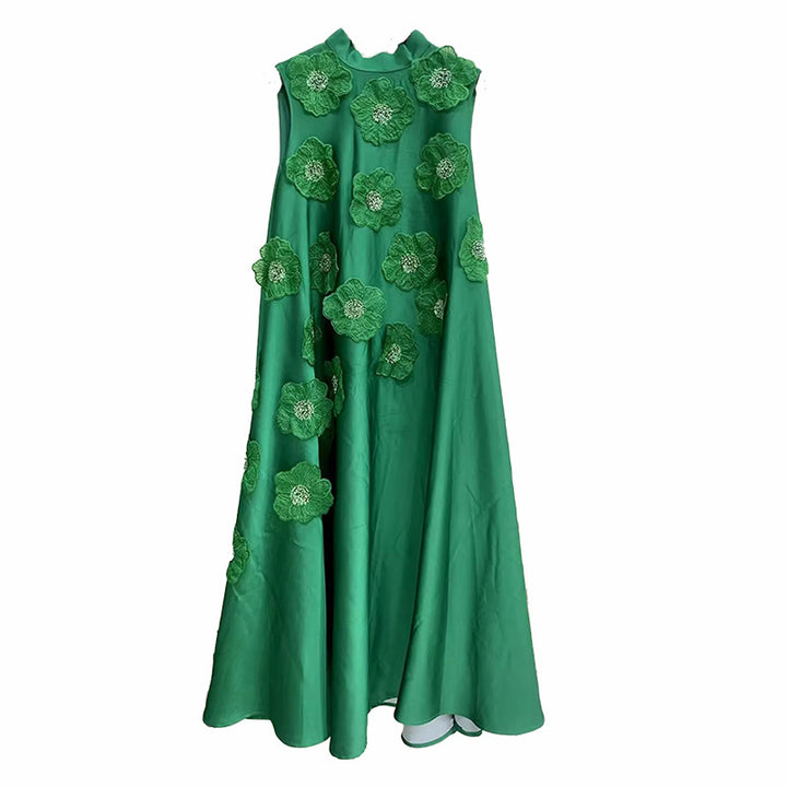 sleeveless A-line maxi dress with 3D floral appliqués – BLOSSOM