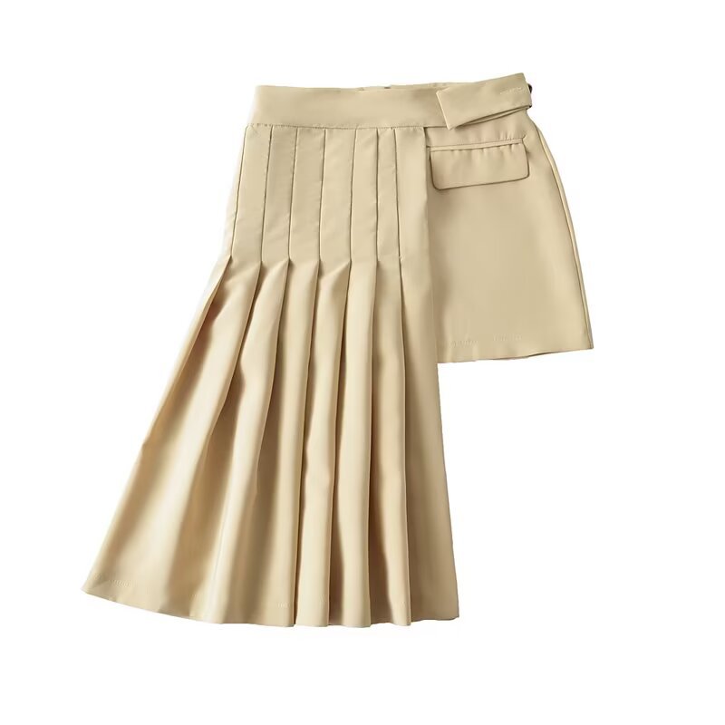 asymmetric pleated skirt with wrap panel – ELYSE