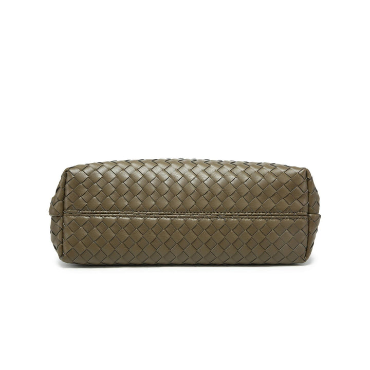 woven leather top-handle bag with gold X detail – AUREGIP