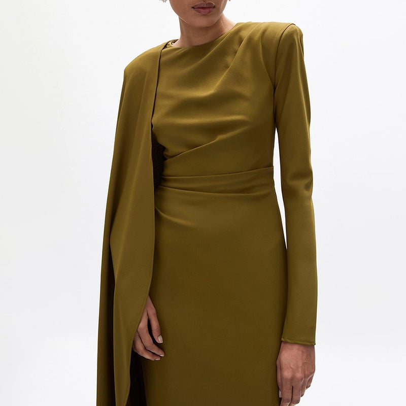 long-sleeve column gown with cascading cape – AUROLIPA