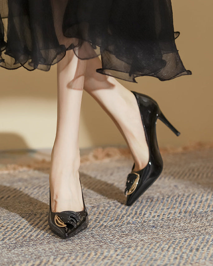 pointed-toe patent pumps with leaf embellishment – AURELIAR