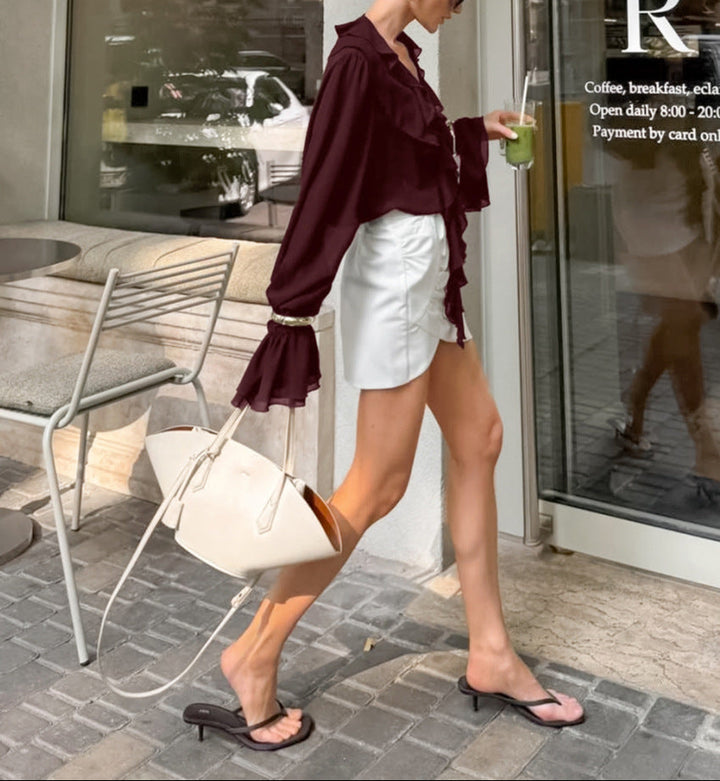 ruffled V-neck chiffon blouse with cascading layers – JULIETTE