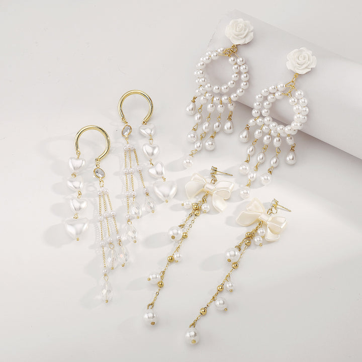 drop earrings with pearls and crystal charms - AMARADO