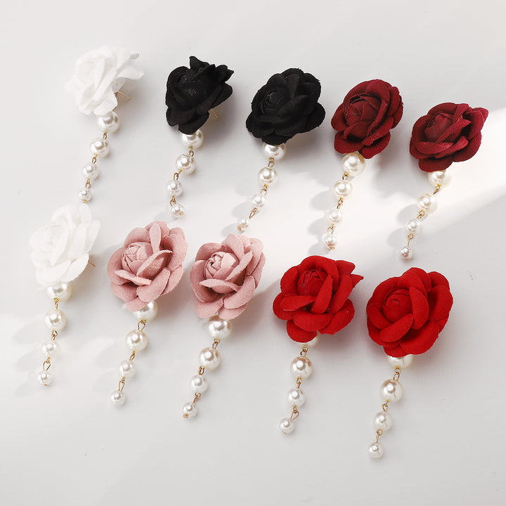 fabric flower earrings with pearl drop - CAMELLIA