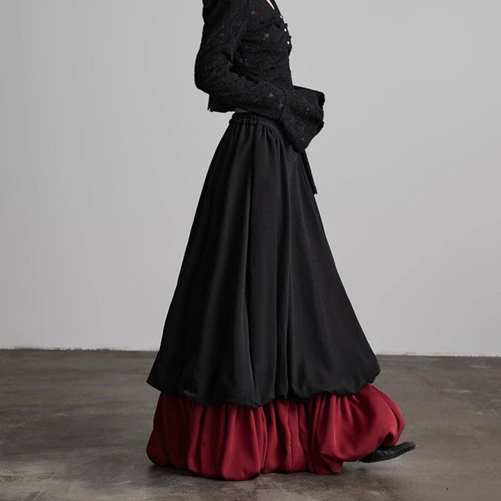 layered bubble maxi skirt with contrast hem – NOCTURNE
