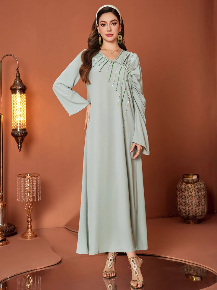 op maat gemaakte flare-pak met satijnen pofmouwen – VALENCIA 