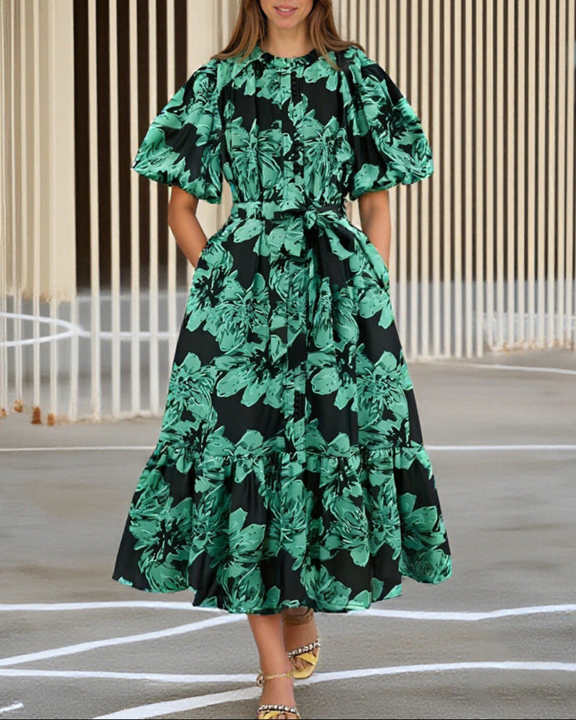 Geplooide top met uitlopende mouwen en maxi-rok set met tailleband – Rosiny 