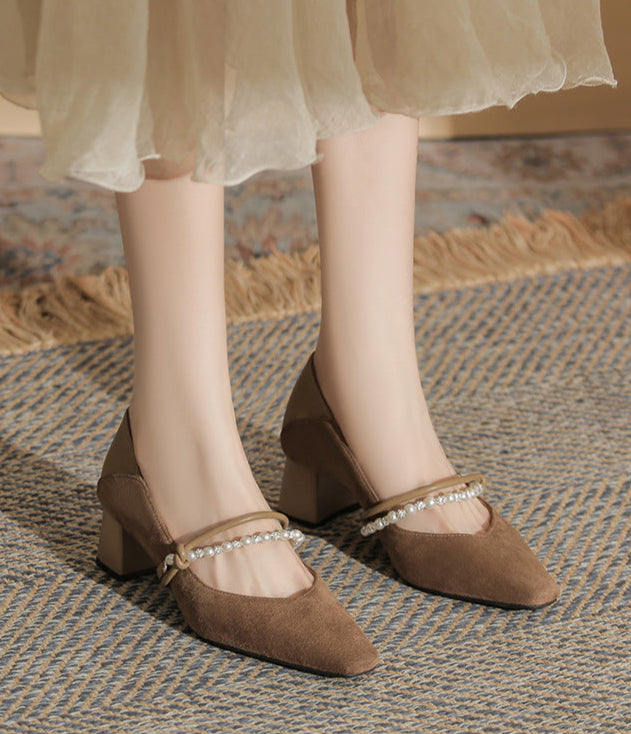 block heel pumps with pearl strap detail – NERINANDA