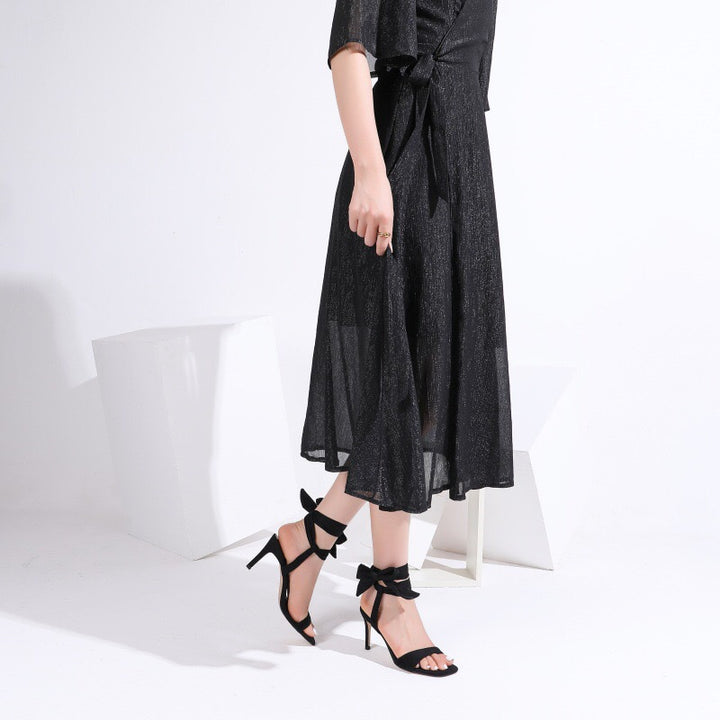 Geplooide top met uitlopende mouwen en maxi-rok set met tailleband – Rosiny 