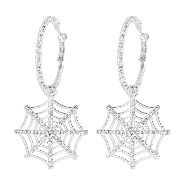 crystal hoop earrings with spiderweb drop - ARIANAZWY