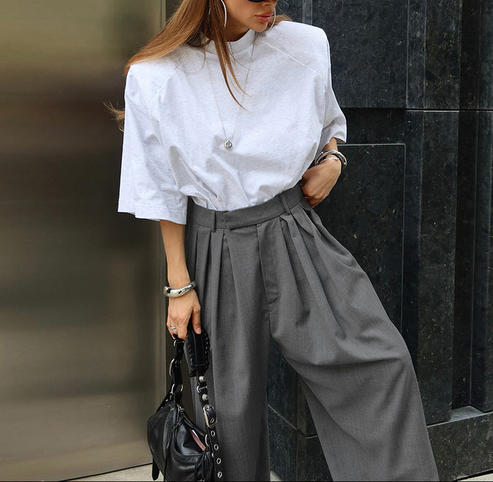 oversized pleated wide-leg trousers with high structured waist – TAYLA