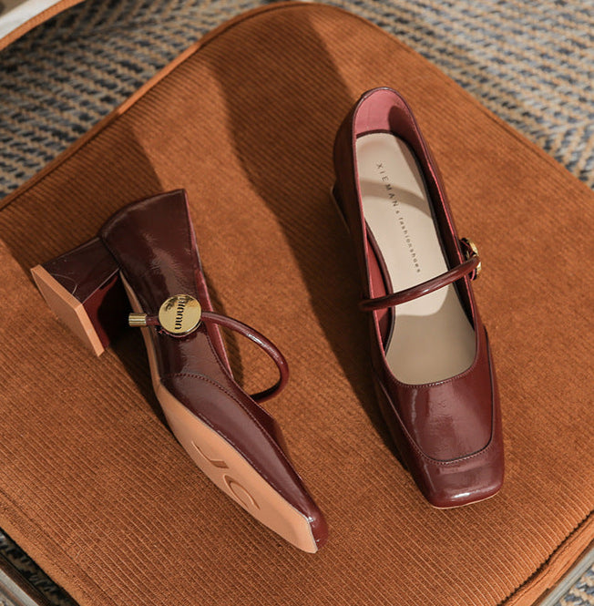 square-toe block heels with slim strap - ARIANRI