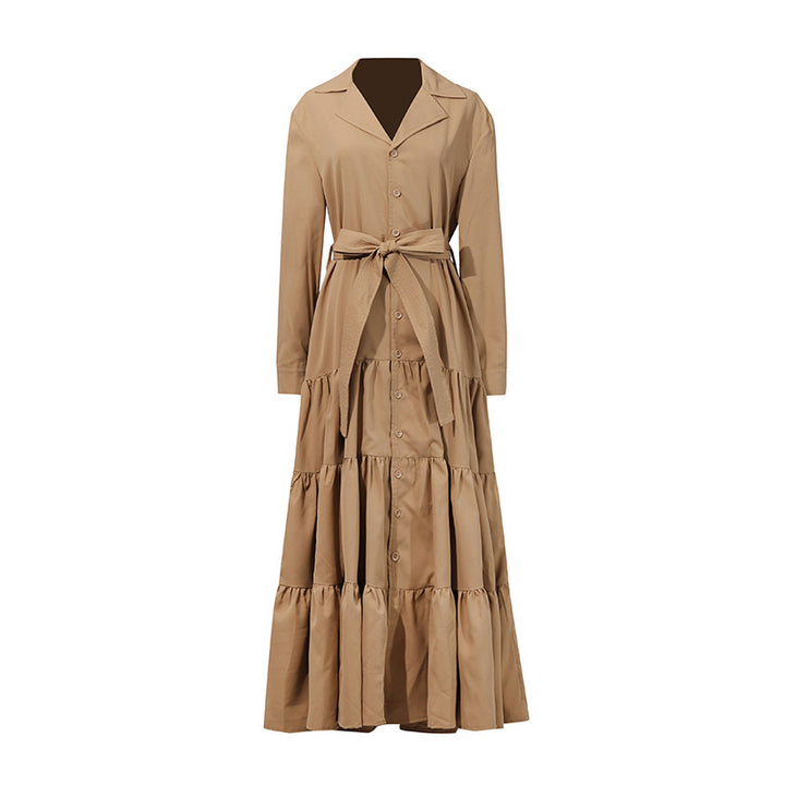 فستان قميص متعدد الطبقات بحزام وأكمام طويلة – ميكلا