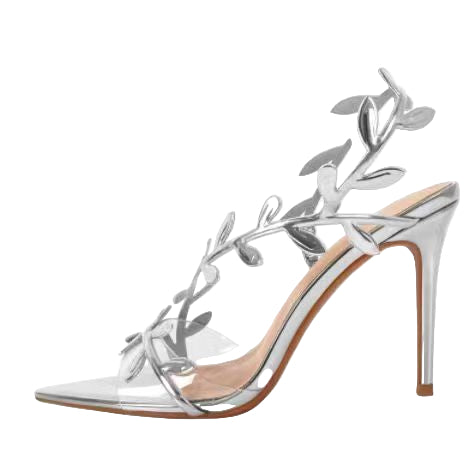 صندل بكعب عالٍ ومقدمة مدببة وأشرطة على شكل أوراق العنب – أوريازو