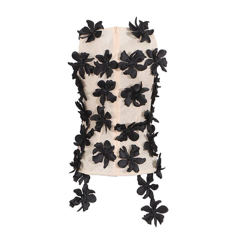 sleeveless mesh top with 3D floral appliqués – AMORAPI