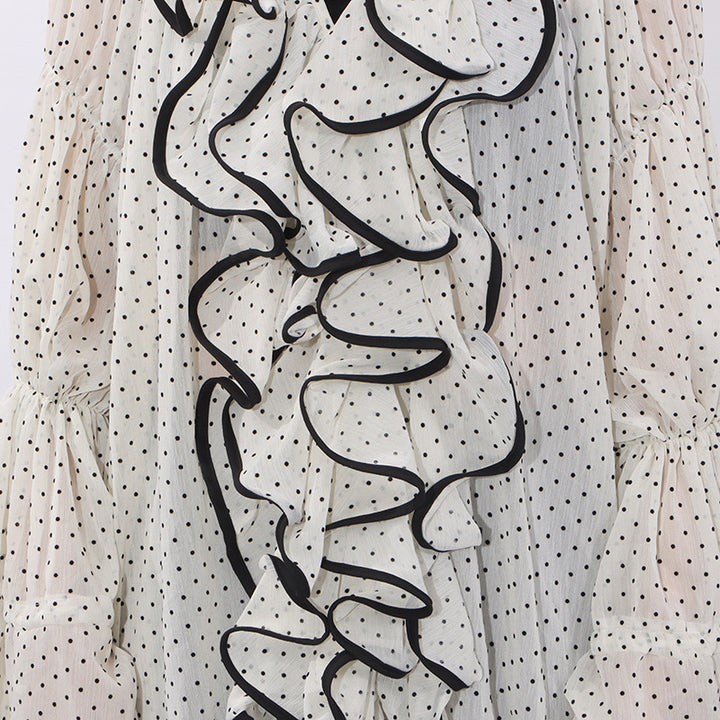 ruffled sheer polka dot blouse with contrast trim – ELARA