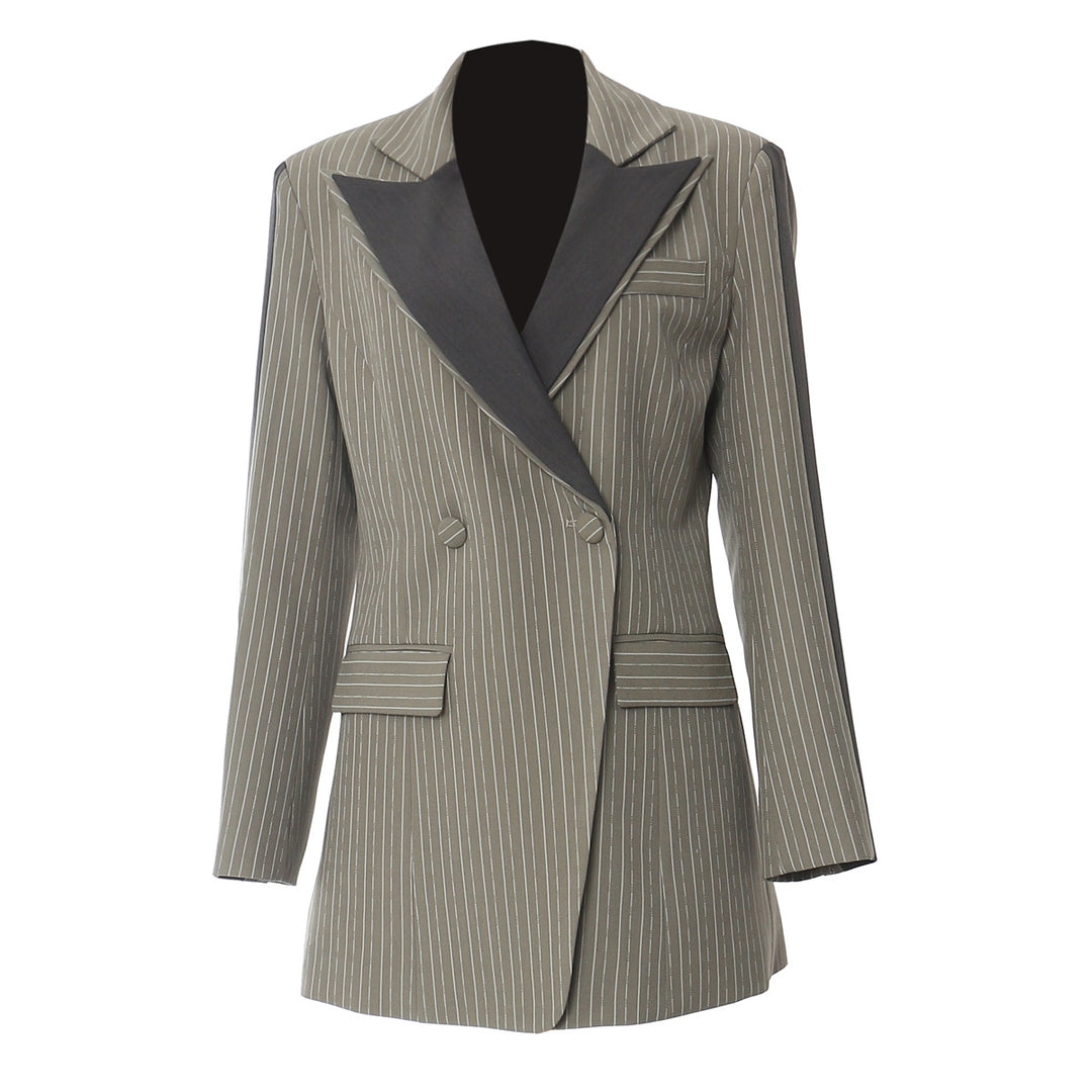 pinstripe tailored blazer dress with contrast lapel – ASTRA