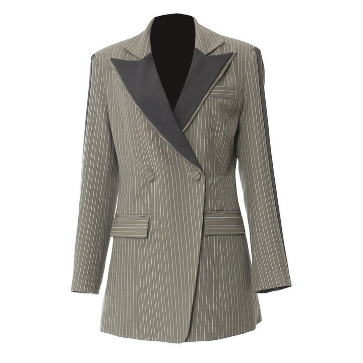 pinstripe tailored blazer dress with contrast lapel – ASTRA