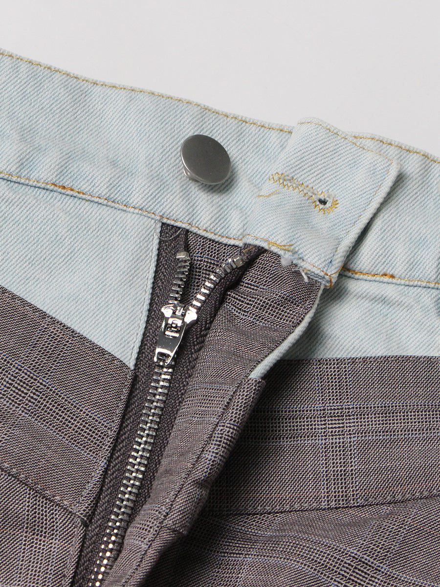 بنطلون أنيق متعدد الطبقات بخصر عالٍ وحزام خصر من الدنيم - كايدن