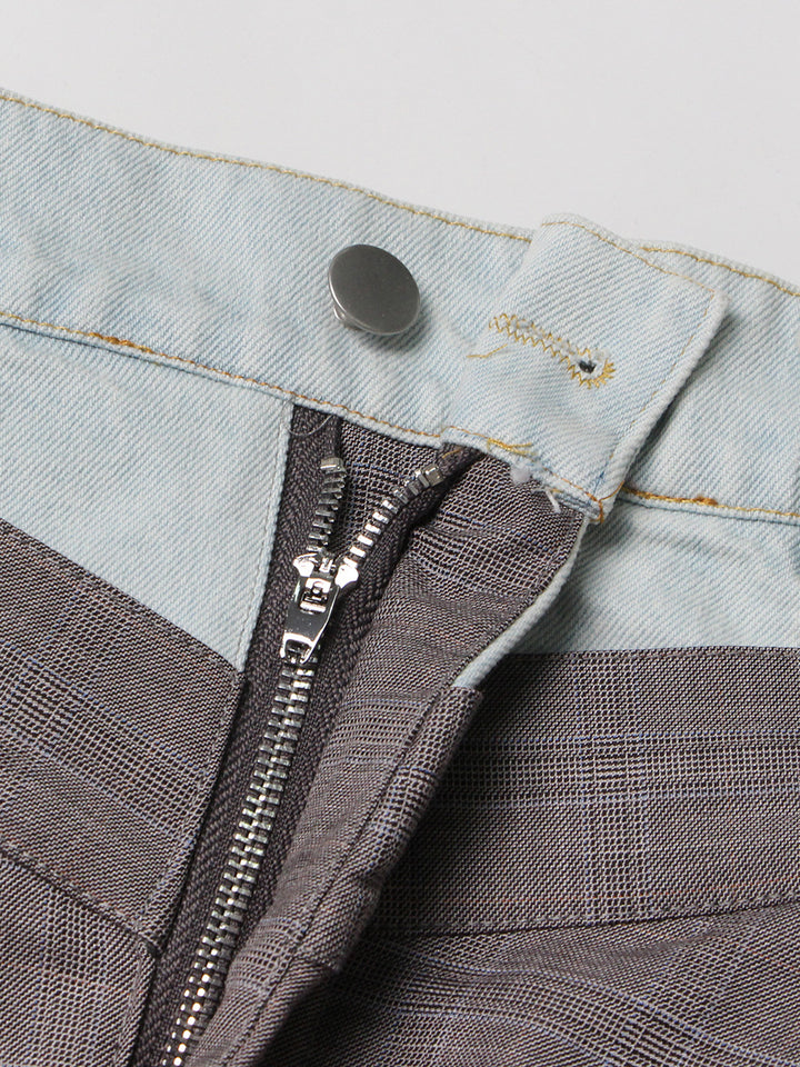 بنطلون أنيق متعدد الطبقات بخصر عالٍ وحزام خصر من الدنيم - كايدن