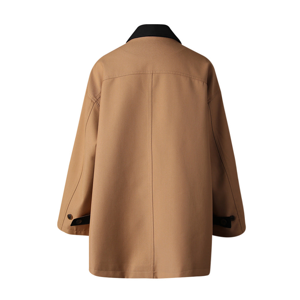 button-front minimalist jacket with contrast collar – KIVAA