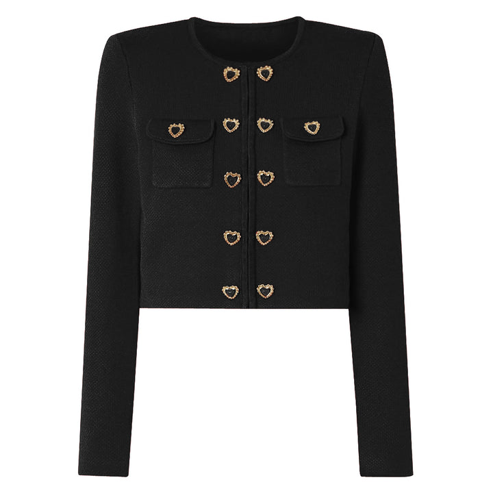 two-piece knit set with heart-shaped button accents – AMELIEV