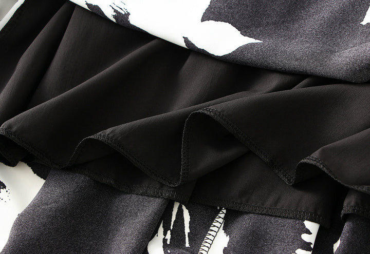 floral A-line midi skirt with monochrome print – ELARA