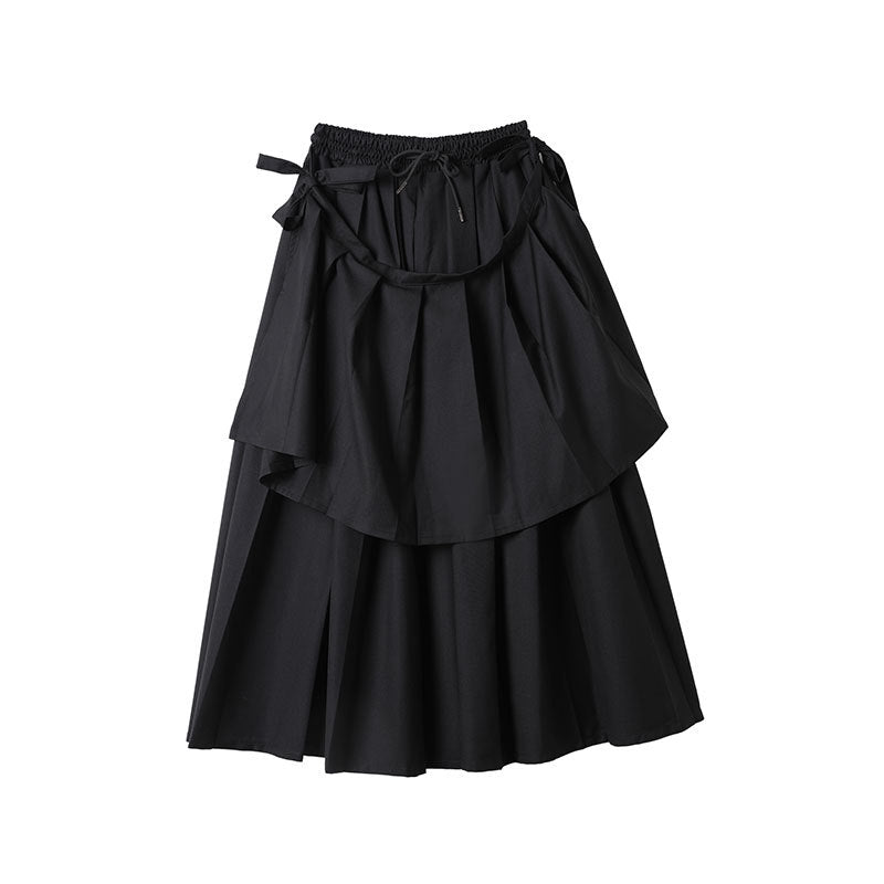 high-neck layered midi dress with sculpted overskirt – BELLA