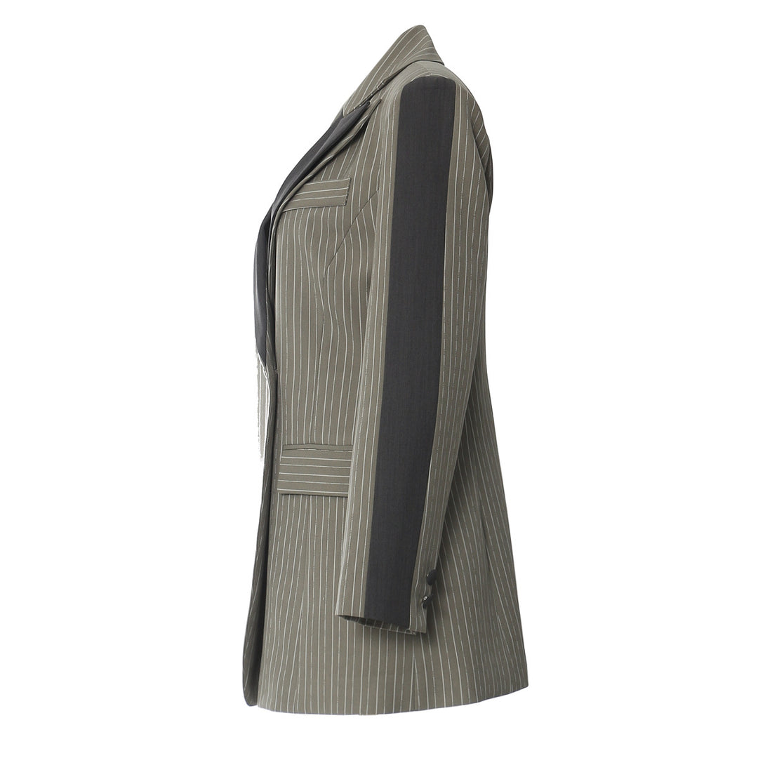 pinstripe tailored blazer dress with contrast lapel – ASTRA