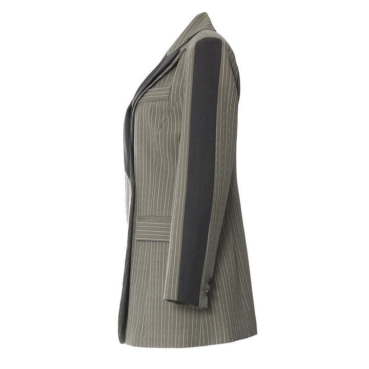 pinstripe tailored blazer dress with contrast lapel – ASTRA