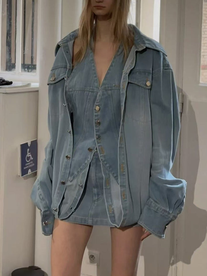 oversized denim shirt dress with button-down front – HARLOW