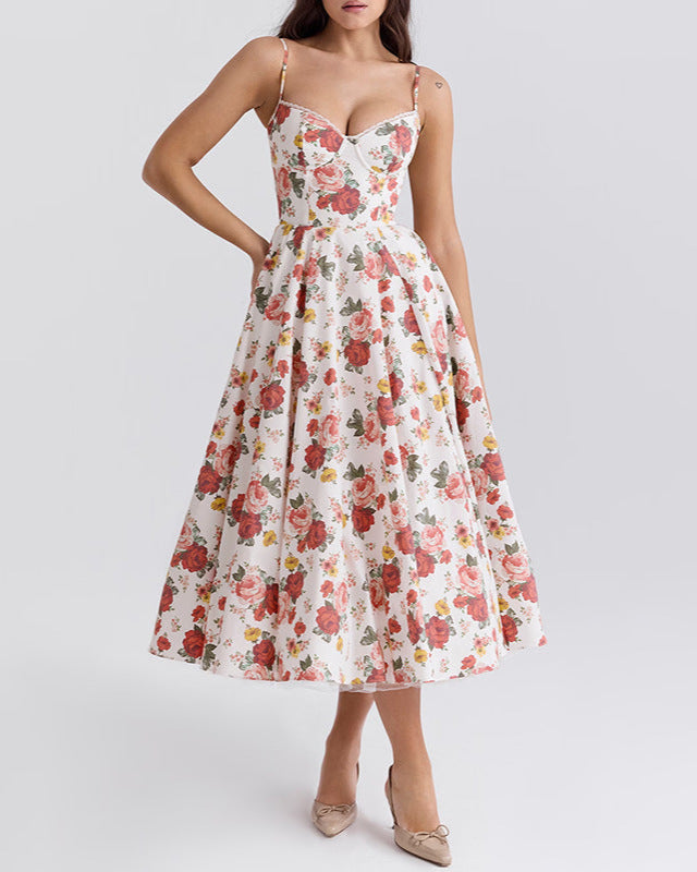 corset midi dress with flared satin skirt – MONZA