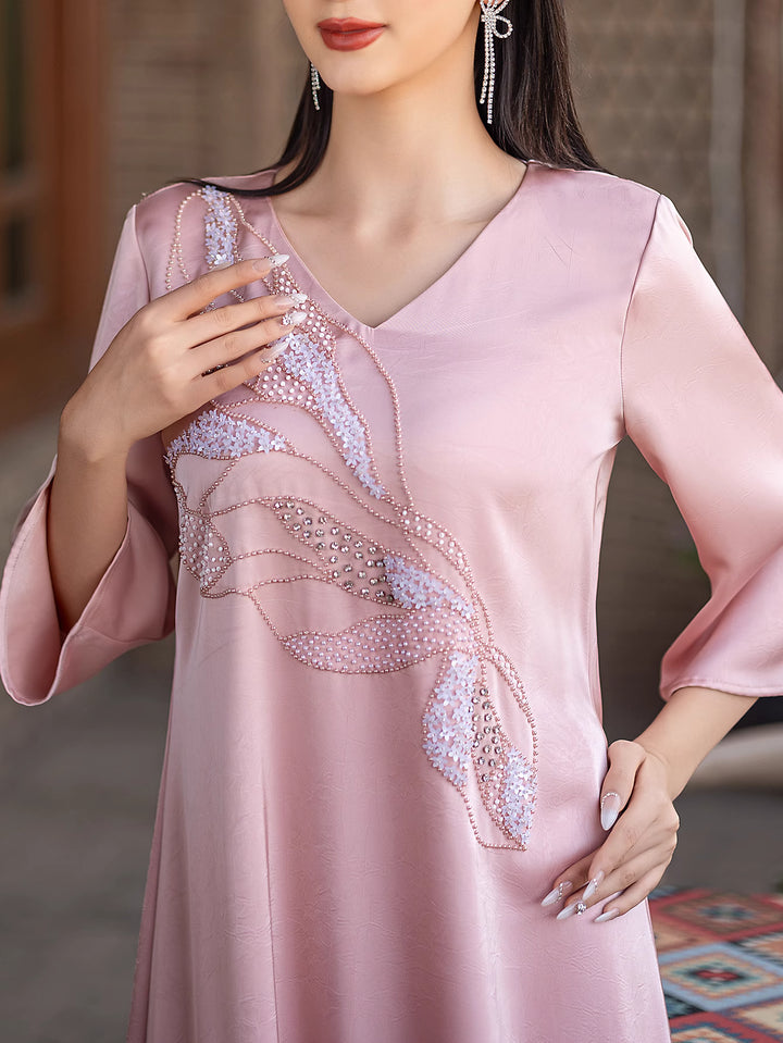 op maat gemaakte flare-pak met satijnen pofmouwen – VALENCIA 