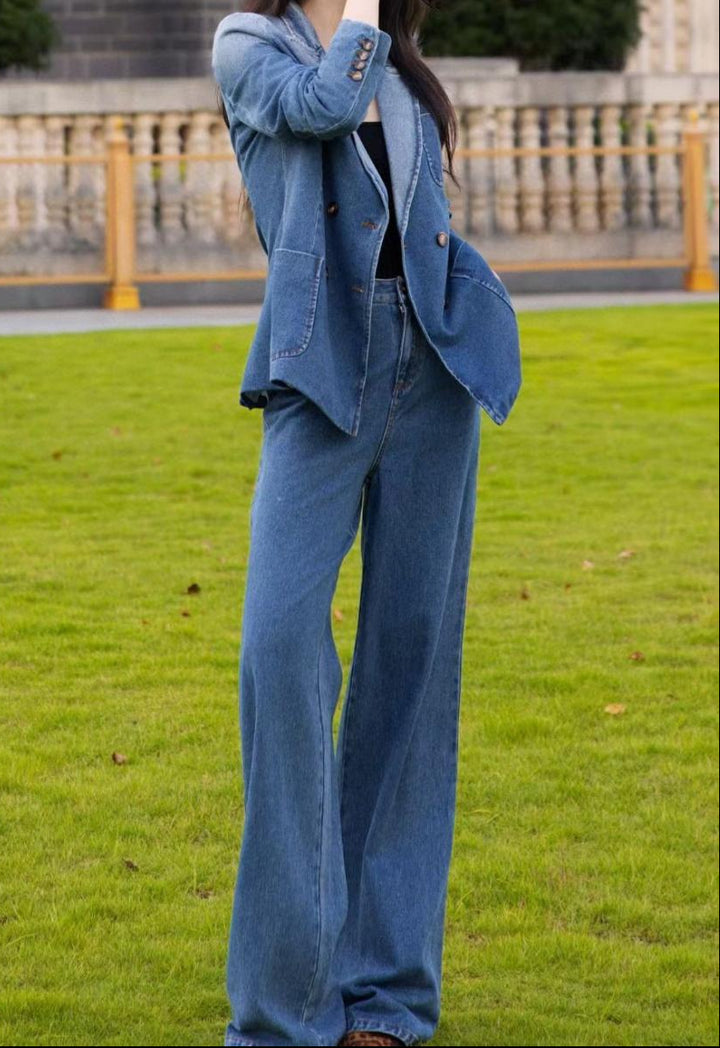 denim blazer with wide-leg pants – AURA