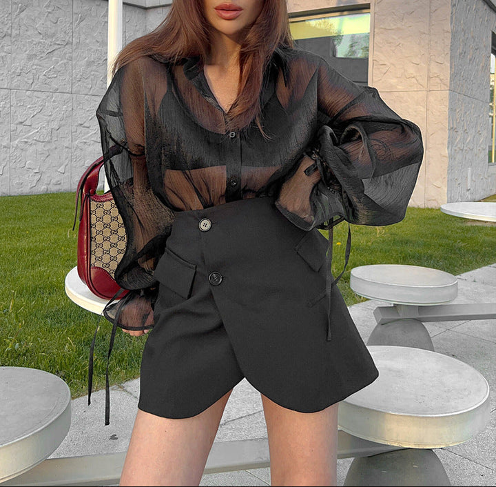 Sheer Chiffon Button-Up Blouse – TAREK