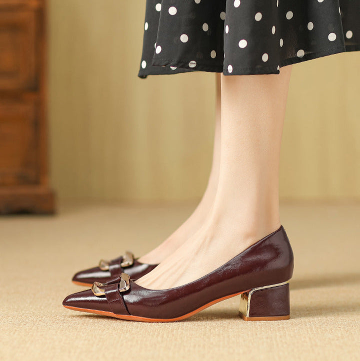 pointed-toe block heels with gold buckle - ARYIALWA