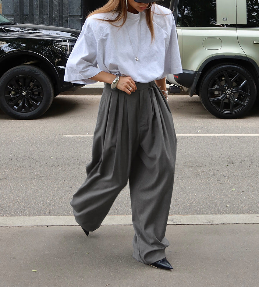 oversized pleated wide-leg trousers with high structured waist – TAYLA