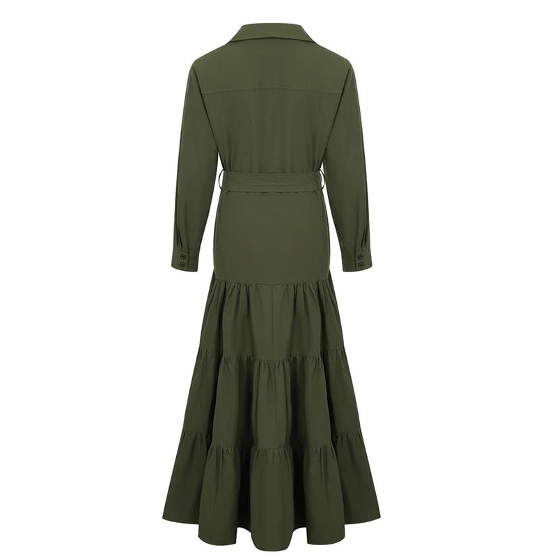 فستان قميص متعدد الطبقات بحزام وأكمام طويلة – ميكلا