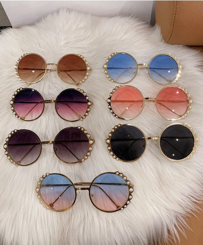 oversized round sunglasses with pearl accents - AUROZIKA