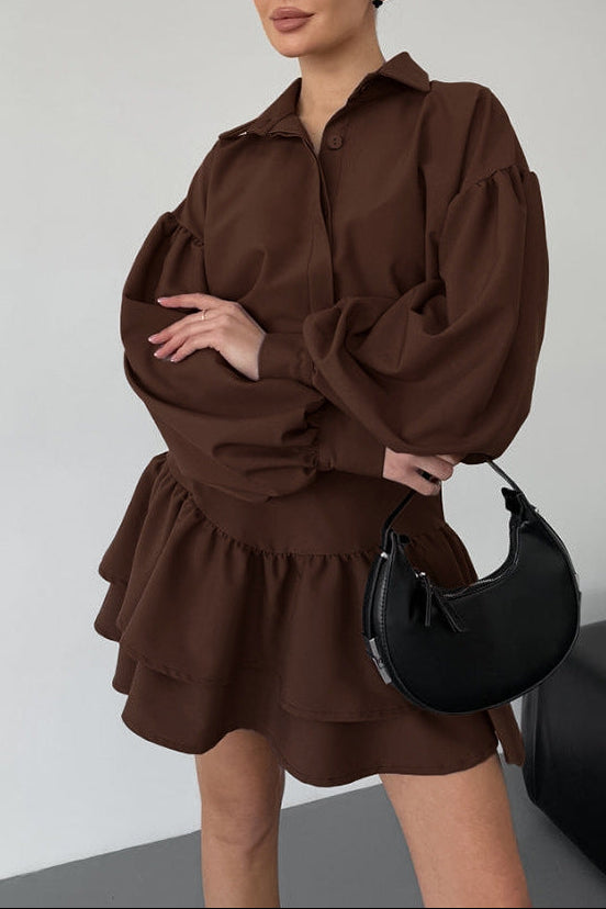 Puff-Sleeve Blouse with Ruffled Mini Skirt Set – COCOA
