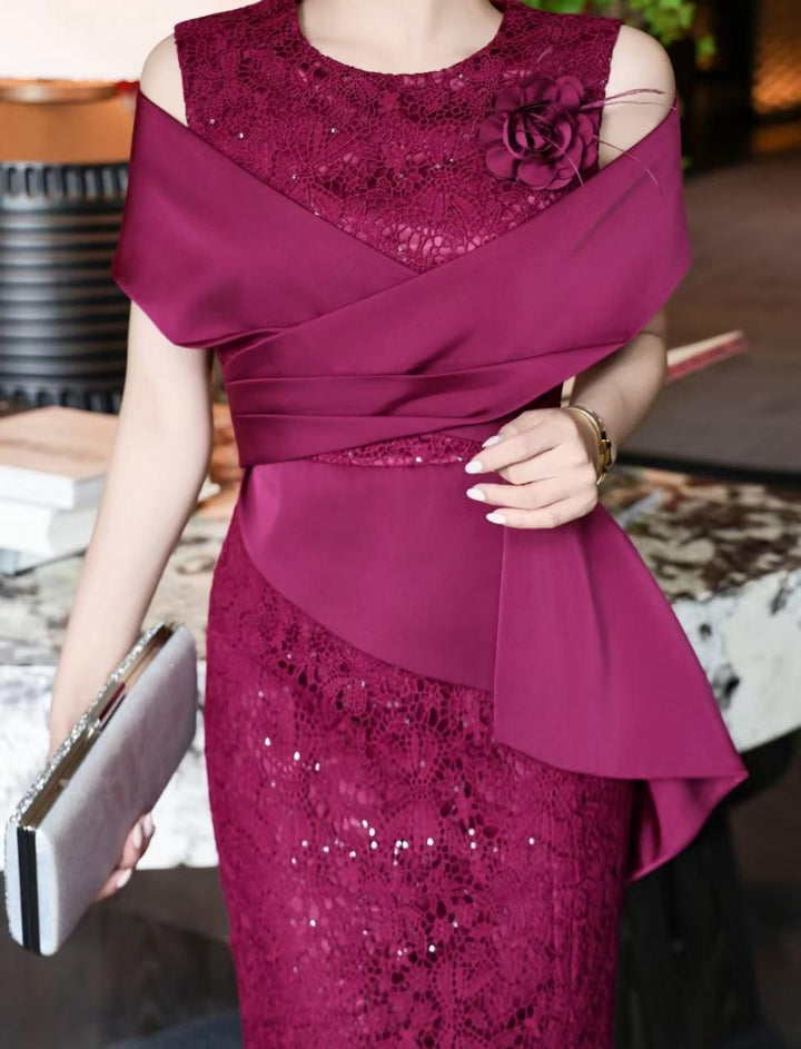 sequined lace dress with sculpted wrap bodice – RENÉ