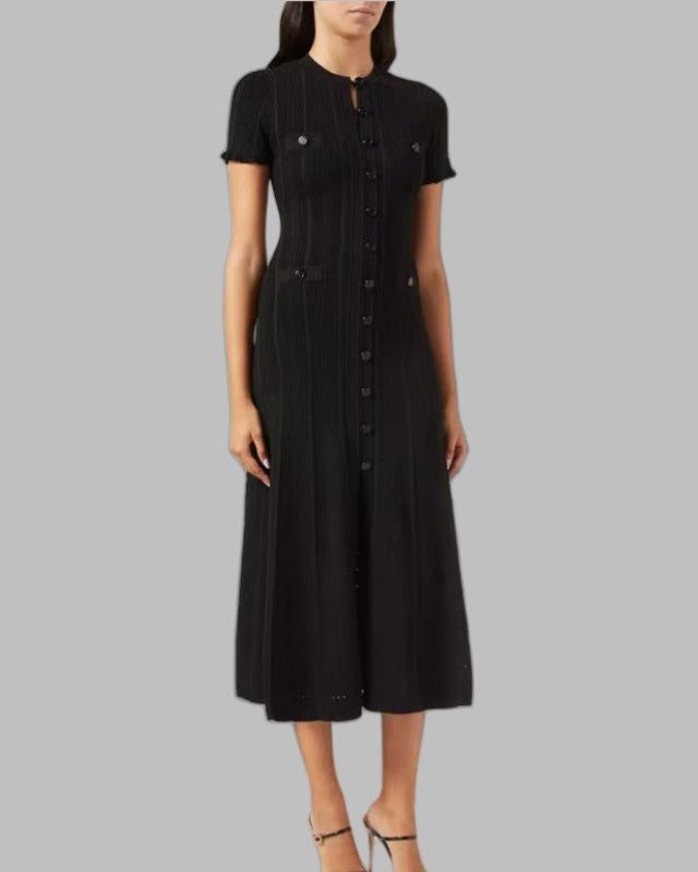 short-sleeve midi dress with button front – CELINECA